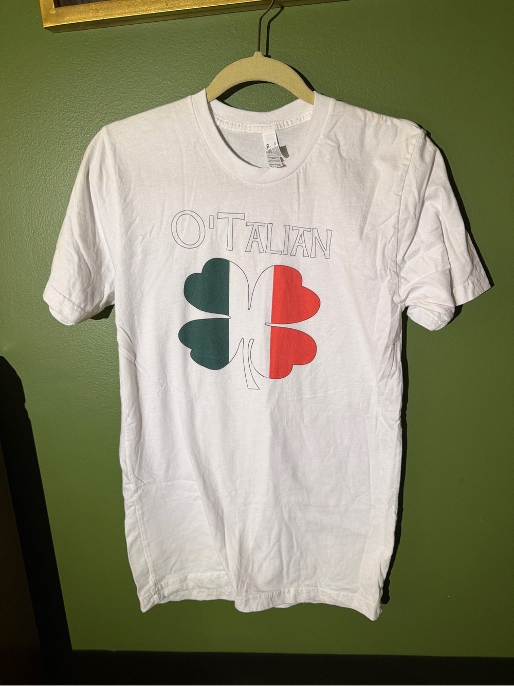 American Apparel White Tee with Green & Red Clover Graphic